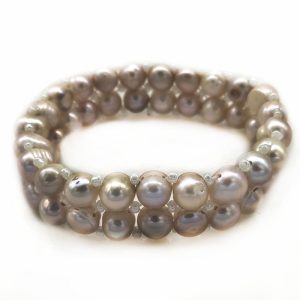 Double Rows 8-9mm Natural Lavender Fresh Water Elastic Pearl Bracelet