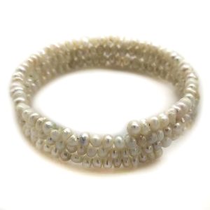 18 inches 4-5mm Natural White Pearl Memory Wire Bracelet