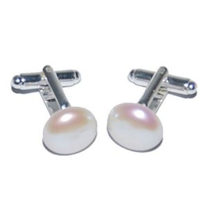 Wholesale 17x18mm Natural White 925 Sterling Silver Coin Pearl Cufflink