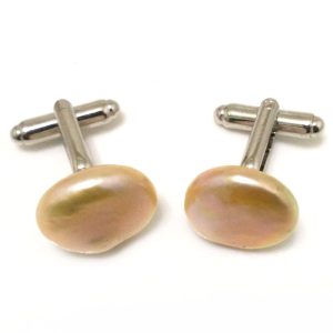 Wholesale 17x18mm Natural Pink 925 Sterling Silver Coin Pearl Cufflink