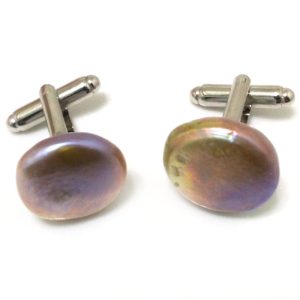 Wholesale 17x18mm Natural Lavender 925 Sterling Silver Coin Pearl Cufflink