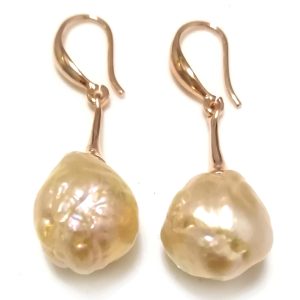 11-12mm Natural Pink Baroque Pearl Yellow Gold Filled Earring