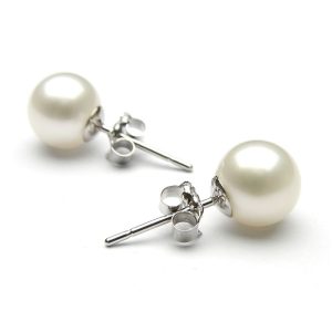Wholesale AA+ 6-7mm Natural White Round Pearl 925 Silver Earring