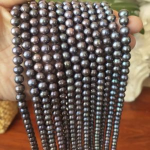 16 inches 7-8mm Dark Gray Black Round Pearls Loose Strand