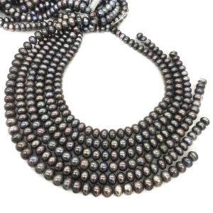 16 inches 10-11mm Black Natural Abacus Shaped Button Pearls Loose Strand