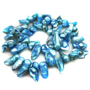 16 inches 8-13mm Sky Blue Natural Side Drilled Blister Pearls Loose Strand
