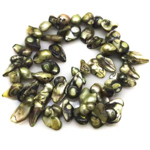 16 inches 8-13mm Light Green Natural Side Drilled Blister Pearls Loose Strand