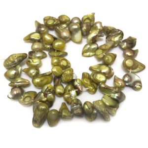 16 inches 8-13mm Olive Green Natural Side Drilled Blister Pearls Loose Strand