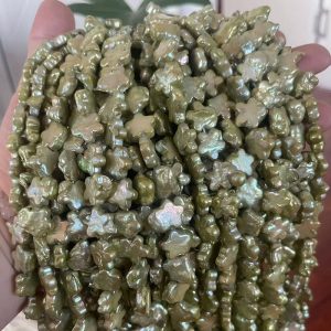 Wholesale 16 inches 13-14mm Light Green Baroque Flower Pearls Loose Strand