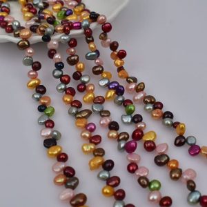 16 inches 7-8mm Side Drilled Multicolor Natural Nugget Pearls Loose Strand
