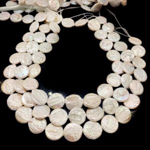 16 inches 17-18mm Natural White Flat Coin Pearls Loose Strand
