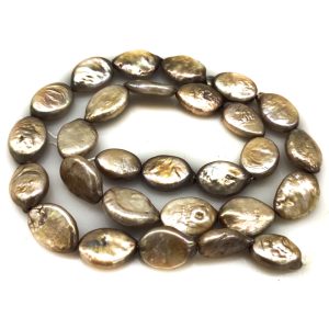 16 inches 9x13 mm Chocolate Natural Oval Coin Pearls Loose Strand