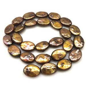 16 inches 9x13 mm Coffee Natural Oval Coin Pearls Loose Strand