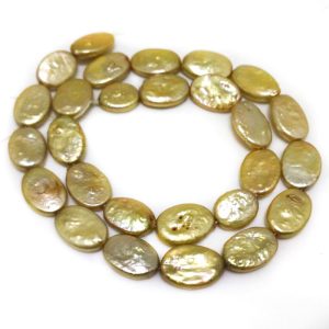 16 inches 9x13 mm Champagne Natural Oval Coin Pearls Loose Strand