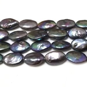 16 inches 9x13 mm Black Natural Oval Coin Pearls Loose Strand
