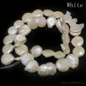 16 inches 15-25mm White Double Round Baroque Coin Pearls Loose Strand