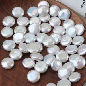 Wholesale 13-15mm White Coin Shaped Fresh Water Loose Pearl