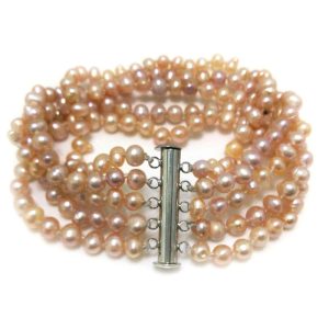 5 rows 7.5 inches 5-6mm Natural Pink Freshwater Pearl Bracelet