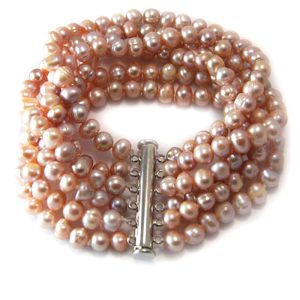 5 rows 7.5 inches 5-6mm Natural Lavender Freshwater Pearl Bracelet