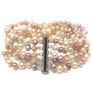 5 rows 7.5 inches 5-6mm Natural Multicolor Freshwater Pearl Bracelet