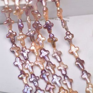 Wholesale 16 inches 11x15mm Natural Pink Cross Pearls Loose Strand