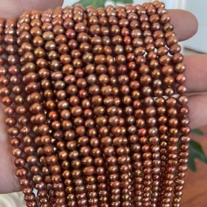 16 inches 4-5mm High Luster Latte Natural Potato Pearls Loose Strand