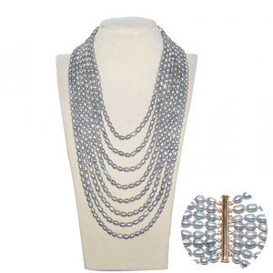 18-30 inches 4-5mm Silver Gray Natural Fresh Water Rice Pearl Necklace
