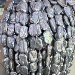 16 inches 13x18mm Silver Gray Natural Rectangular Baroque Pearls Loose Strand