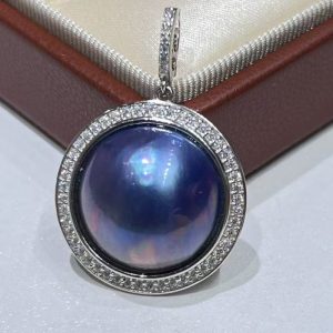 Wholesale 15-16mm Natural Blue Mabe Pearl Charm Pendant