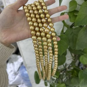 16 inches 9-11mm Natural Yellow Gold South Sea Pearls Loose Strand