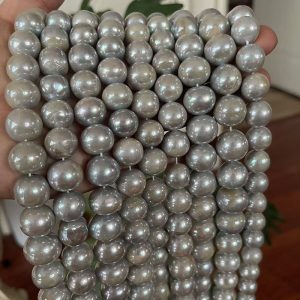 16 inches 13-16mm Silver Gray Natural Round Large Pearls Loose Strand