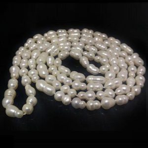 48 inches 9-10mm Natural White Peanut Baroque Pearl Long Chain Necklace