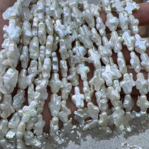 16 inches 10x16 mm Natural White Baroque Cross Pearls Loose Strand