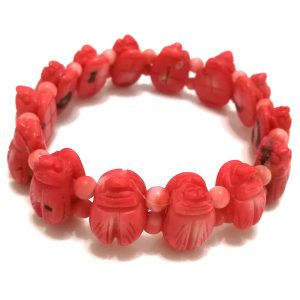 7 inches 20x30mm Elastic Salmon Cicade Carved Natural Coral Bracelet