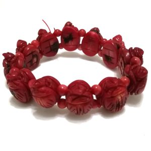 7 inches 20x30mm Elastic Red Cicade Carved Natural Coral Bracelet