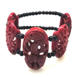7 inches 20*30mm Elastic Red Flower Carved Natural Coral Bracelet