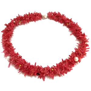 18 inches Triple Row 3-8mm Red Branch Natural Pearl Coral Necklace