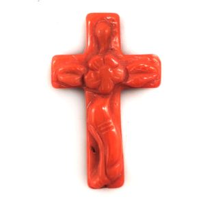 30x50mm Floral Carved Cross Shaped Natural Coral Charm Pendent