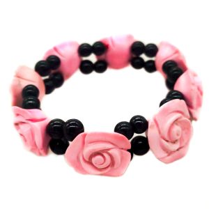 8 inches 10x20mm Elastic Pink Flower Carved Natural Turquoise Bracelet