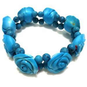 8 inches 10x20mm Elastic Blue Flower Carved Natural Turquoise Bracelet