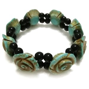 8 inches 10x20mm Elastic Ancient Flower Carved Natural Turquoise Bracelet