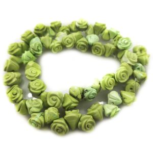 16 inches 8-9mm Green Flower Carved Natural Turquoise Beads Loose Strand