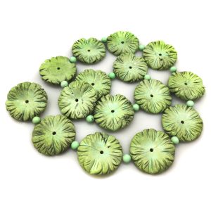 16 inches 4x25mm Green Flat Rondelle Flower Carved Turquoise Beads Loose Strand