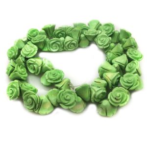 16 inches 11-12mm Green Flower Carved Turquoise Beads Loose Strand
