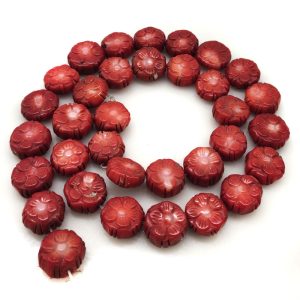 16 inches 7x13mm Flower Shaped Hand Carved Coral Beads Loose Strand