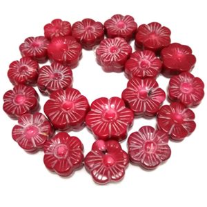 16 inches Red Natural Flower Hand Carved Coral Beads Loose Strand