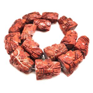 16 inches 25x30mm Double Face Head Carved Natural Sponge Coral Beads Loose Strand