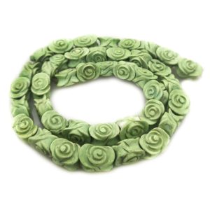 16 inches 17-19mm Green Flower Carved Natural Turquoise Beads Loose Strand