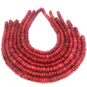 16 inches 9-11mm Red Rondelle Bamboo Coral Beads Loose Strand