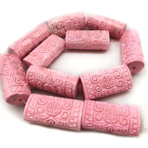 16 inches 13x17x30mm Pink Natural Floral Carved Rectangular Turquoise Beads Loose Strand